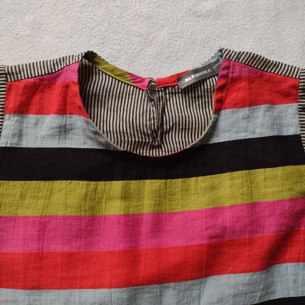 Alembika Mixed Striped Relaxed Fit Blouse S Linen Cotton Blend Vibrant Top - Picture 4 of 11